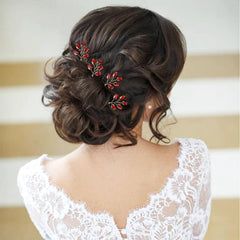 inSowni bridal hair comb with red crystals enhances formal hairstyles