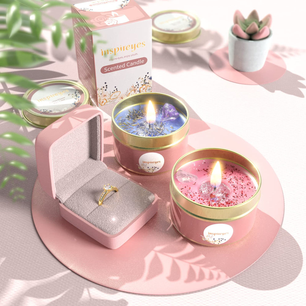 Candle tin with dried flowers and crystals for decorative display