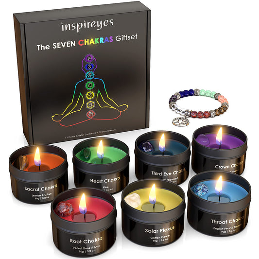 Inspireyes Chakra Candles Gift Set red candle with crystals