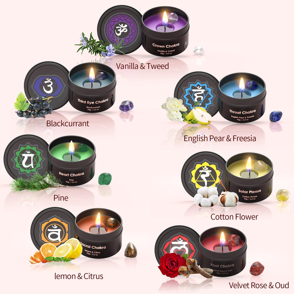 Inspireyes Chakra Candles Gift Set blue candle with crystals
