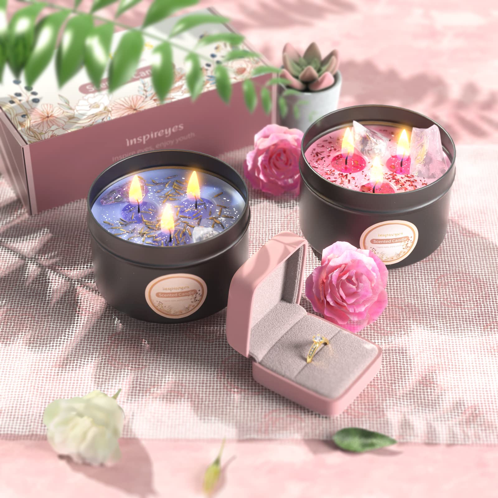 Signature gift box packaging with candles and greeting card