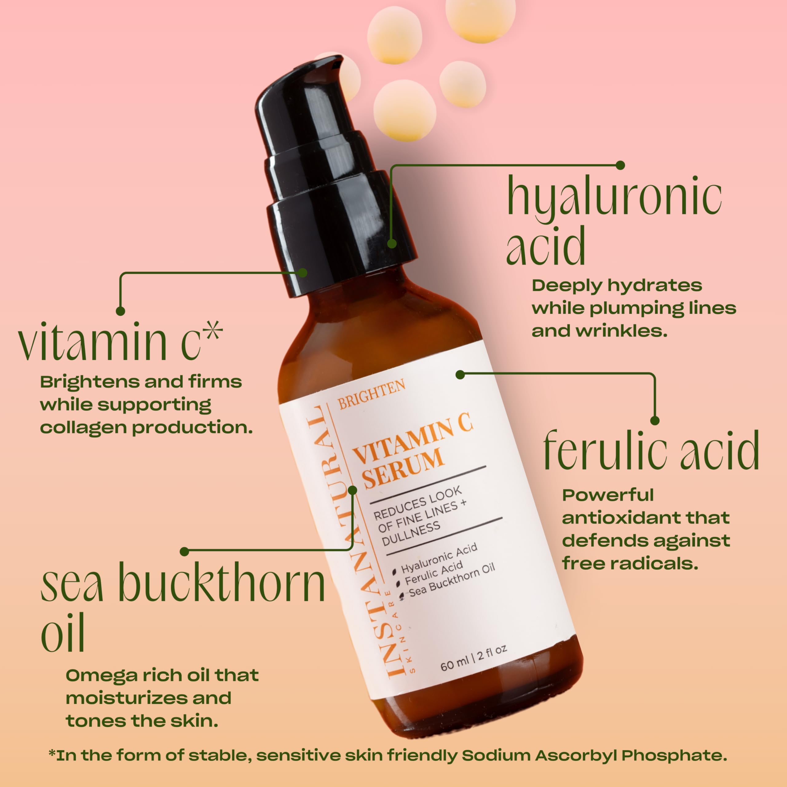 Product packaging with label for InstaNatural Vitamin C Serum
