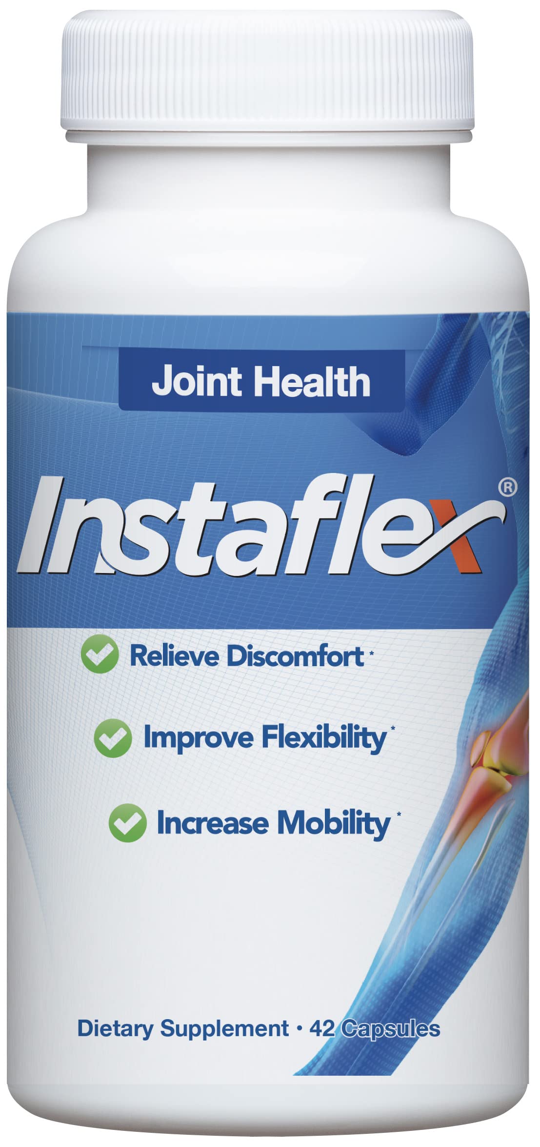 Close-up of Instaflex bottle with capsules spilling out