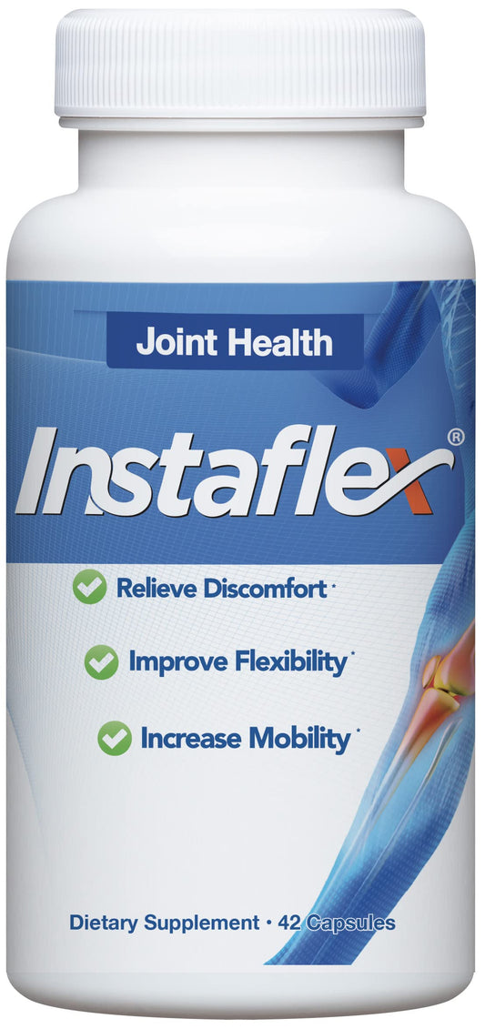 Close-up of Instaflex bottle with capsules spilling out