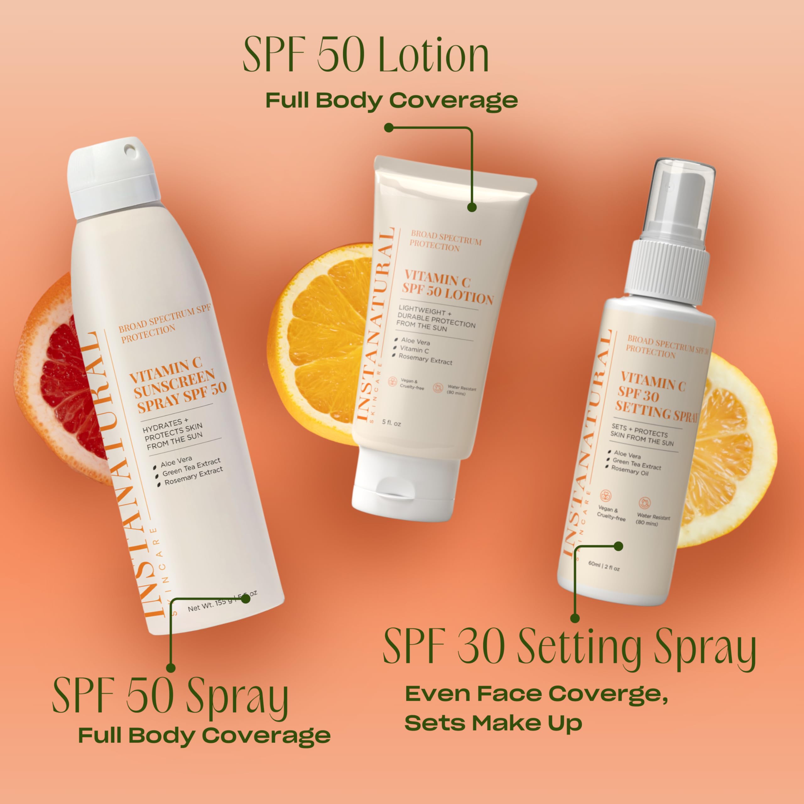 Instanatural Sunscreen spray demonstrates water resistance up to 80 minutes.