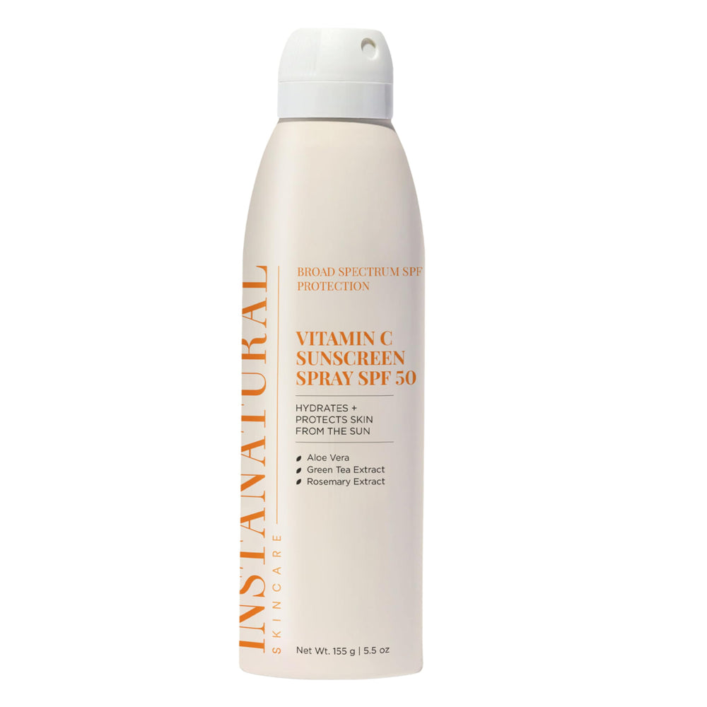 Instanatural Vitamin C SPF50 spray bottle for easy full-body protection.