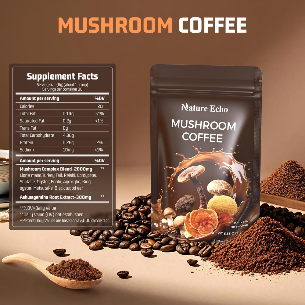 Close-up of instant mushroom coffee powder in a jar
