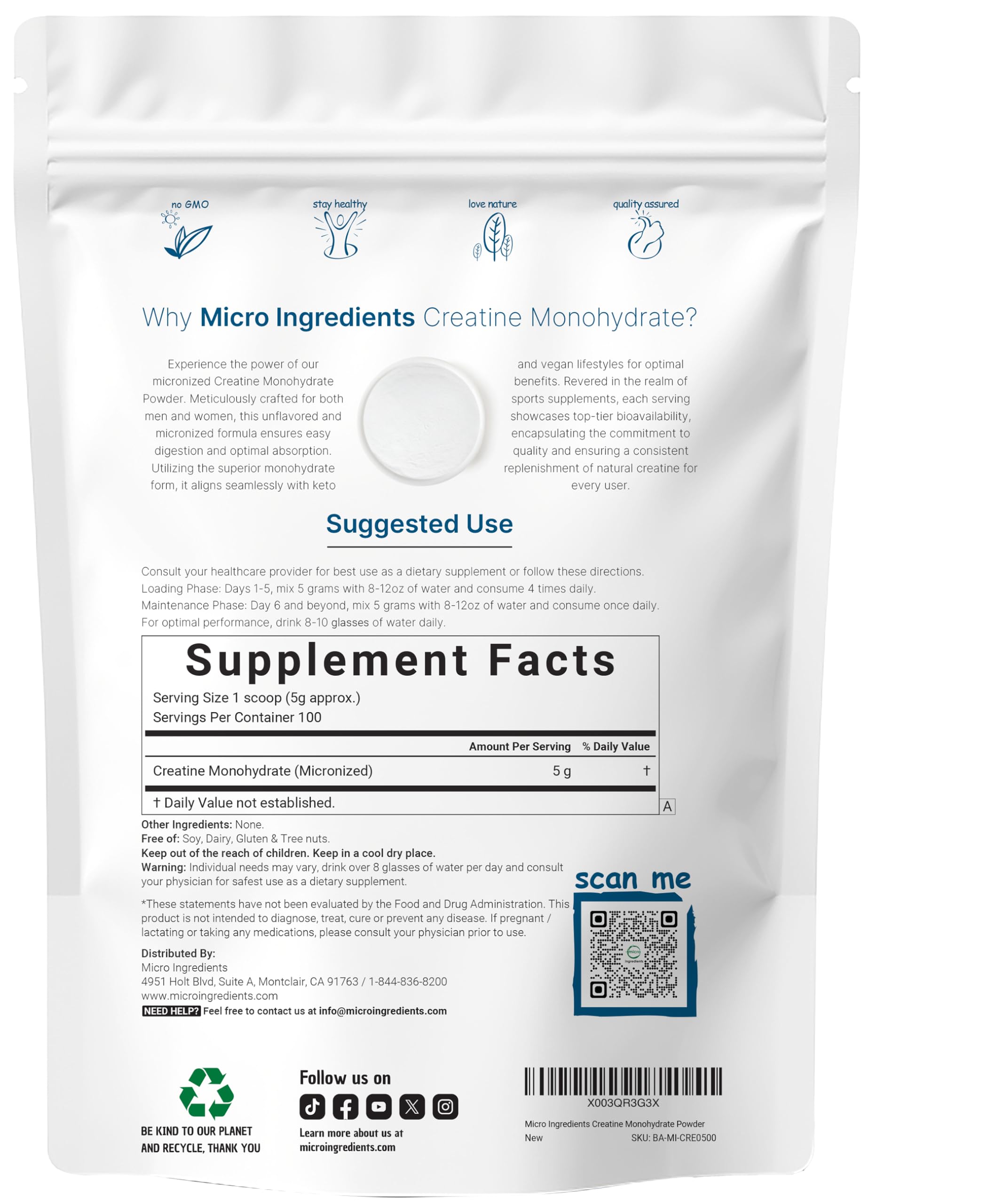Scoop of Instant Creatine Monohydrate Powder with 5g serving