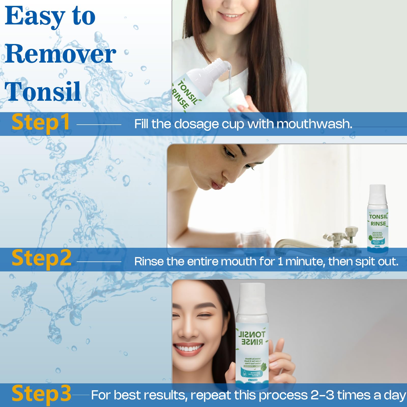 Person experiencing instant fresh breath after using mouthwash