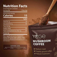 Instant mushroom coffee powder for quick, easy brew with MCT oil and coconut milk.