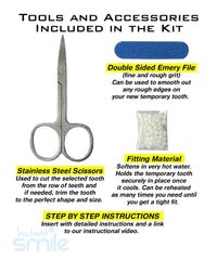 Tools for trimming and shaping teeth included in the kit