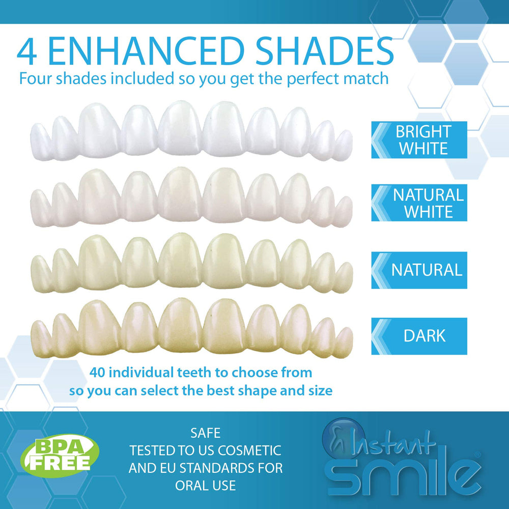Four shade options for Instant Smile customizable teeth