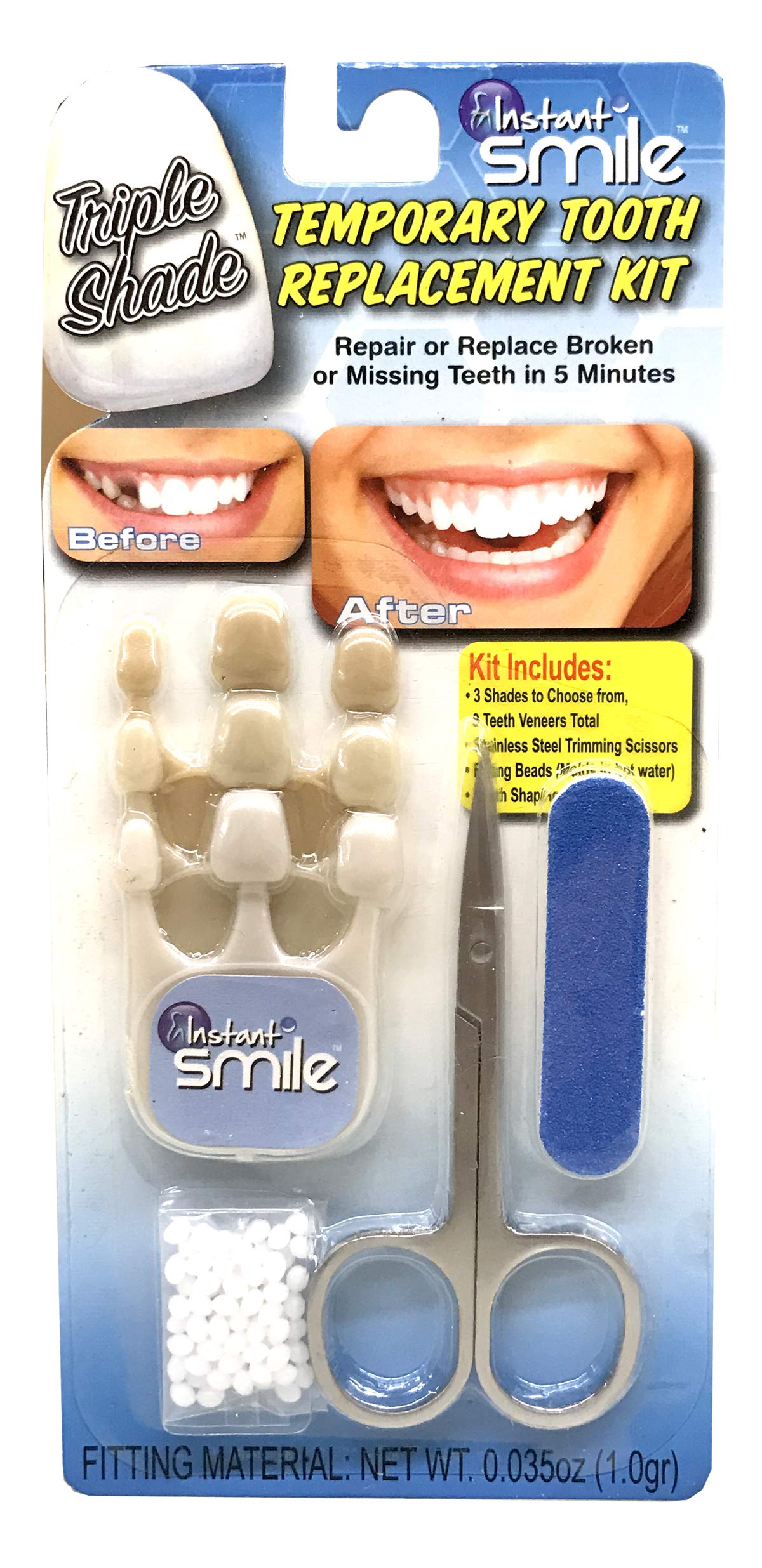 Nine realistic temporary teeth molded in the kit