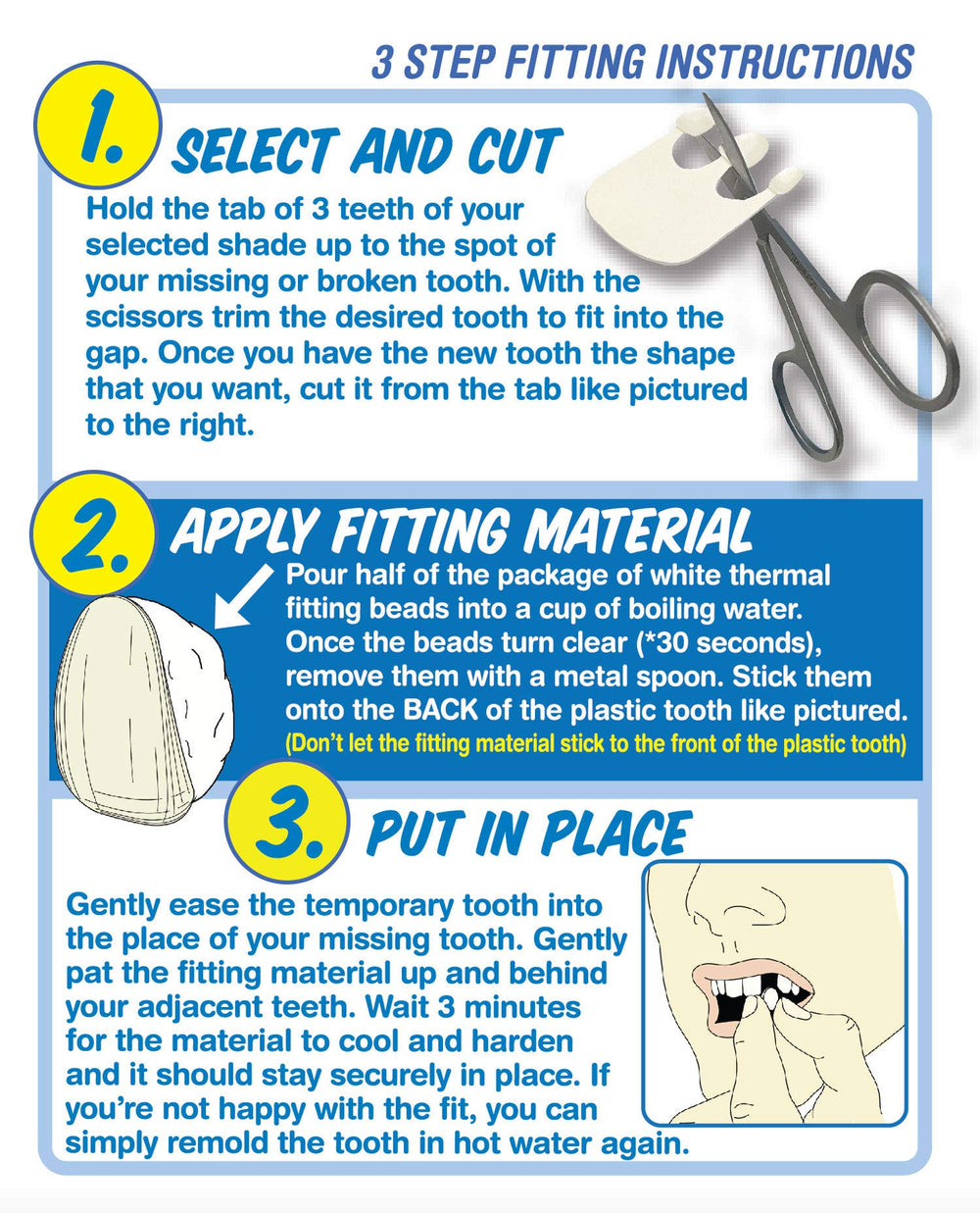 Kit contents include 30 individual teeth and fitting materials
