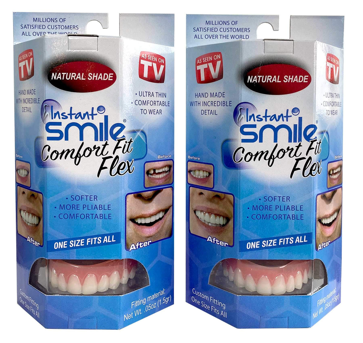 Two-pack Instant Smile veneers in natural shade – front view