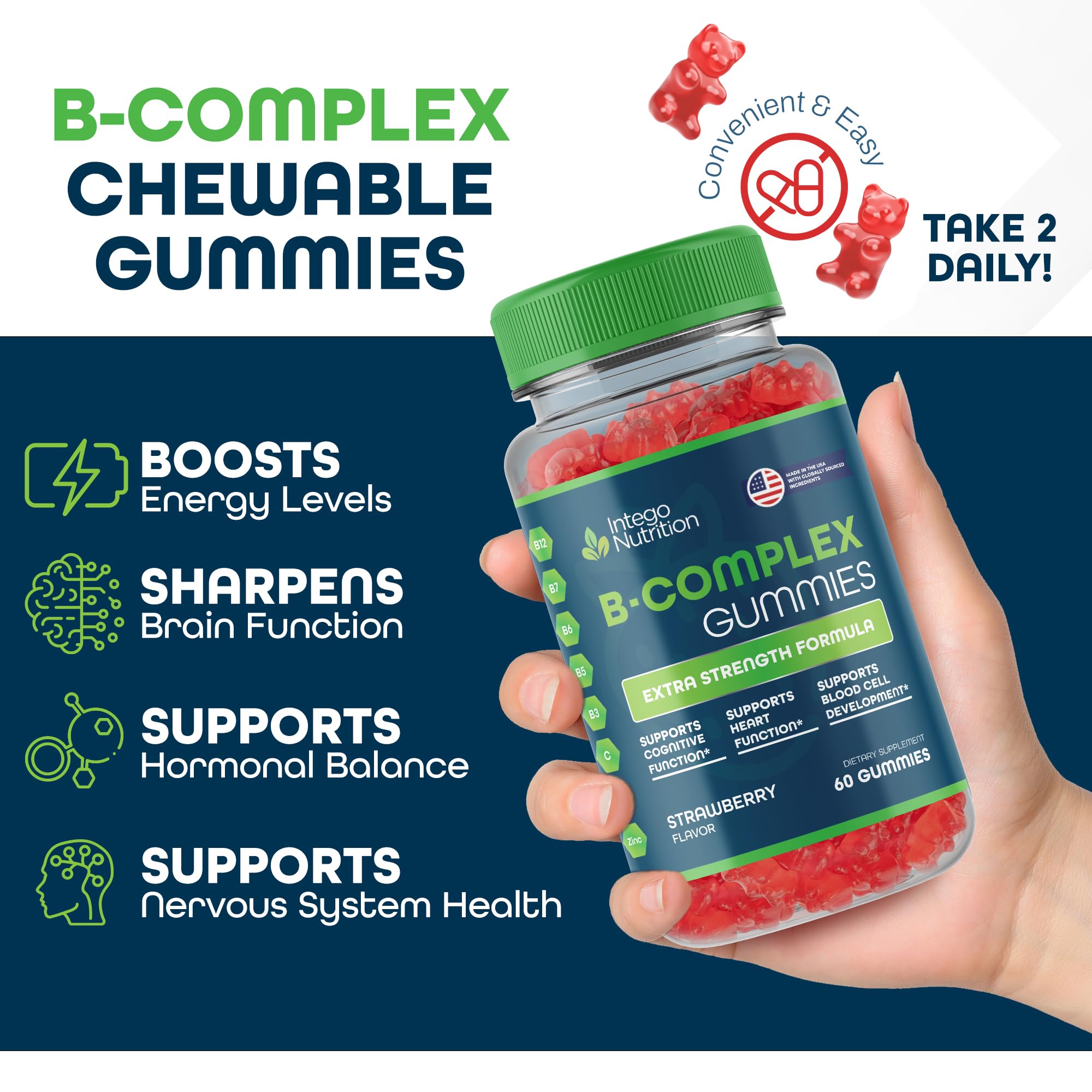Close-up of strawberry-flavored Vitamin B Complex Gummies