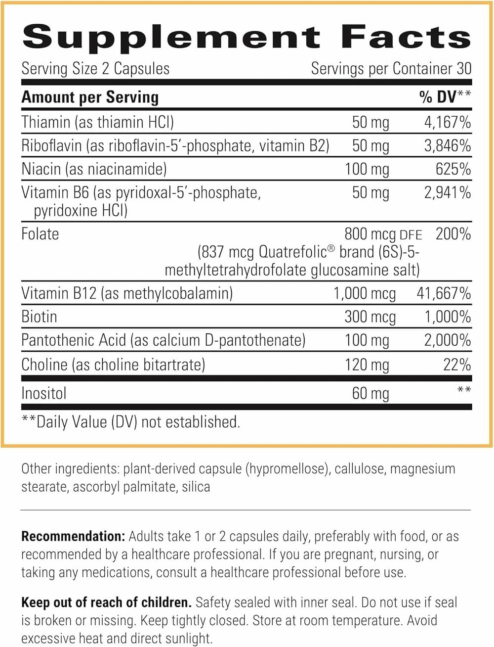 Close-up of B2, B6, B12 active forms on label