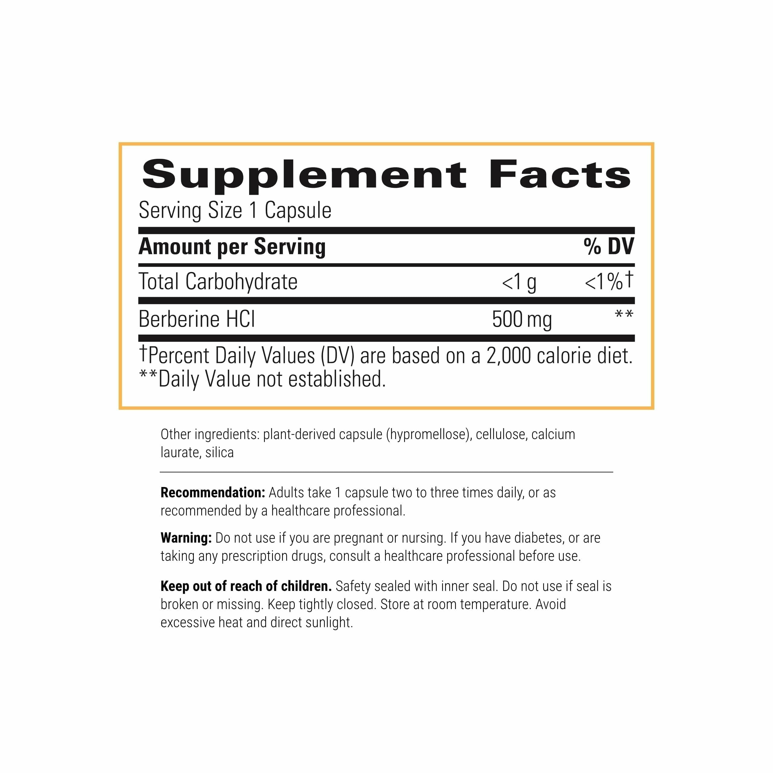 Close-up of Berberine 60-capsule bottle label