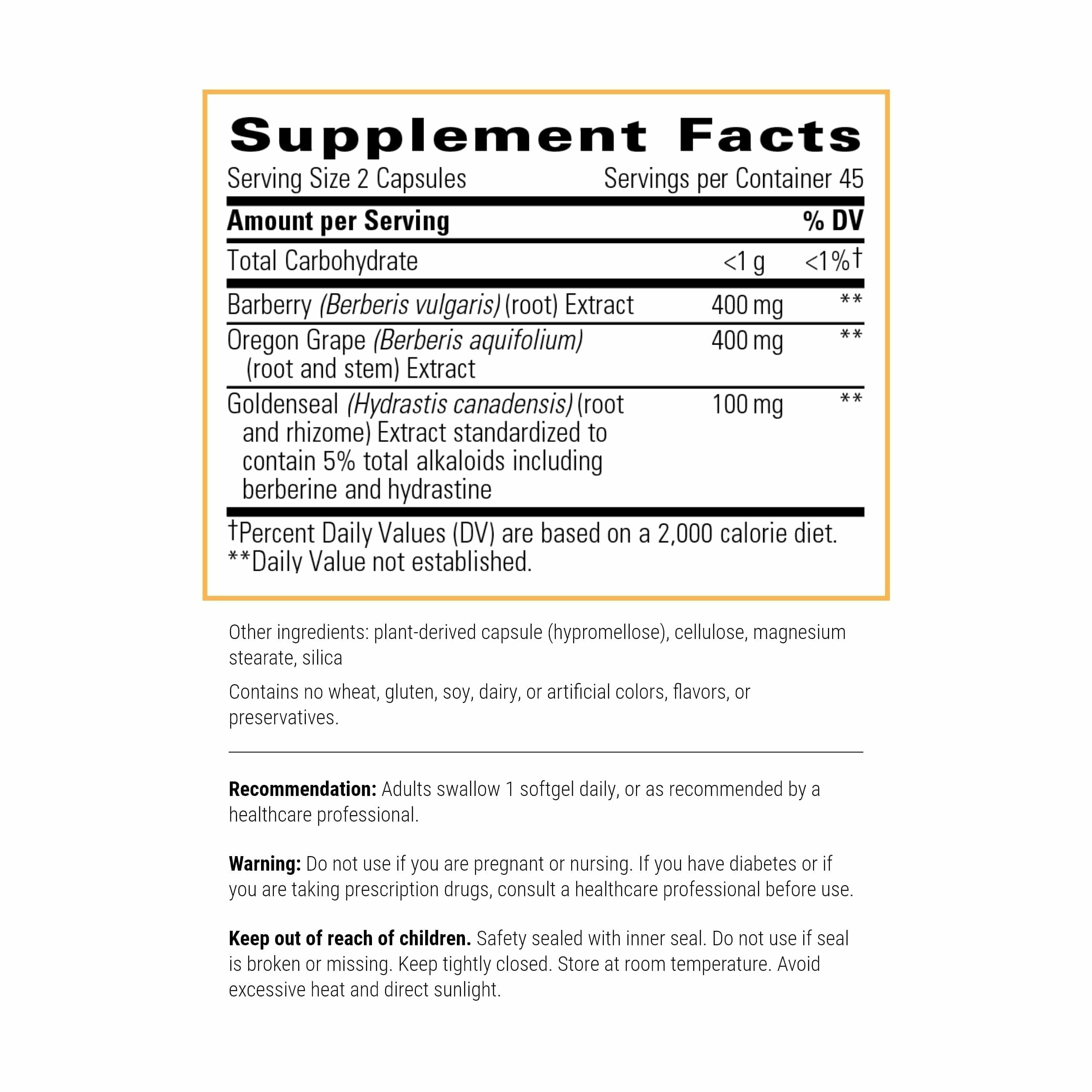 Label view of Integrative Therapeutics Berberine Complex