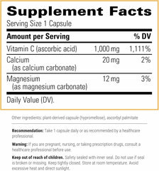 Close-up of Buffered Vitamin C capsules showing 1,000 mg per capsule