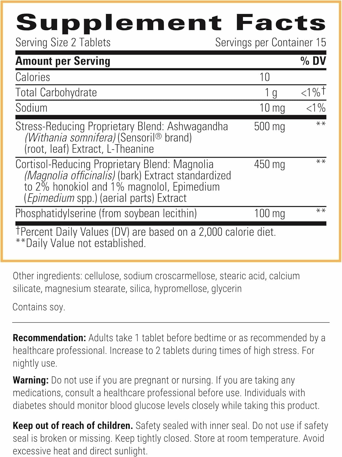 Cortisol Manager bottle label close-up