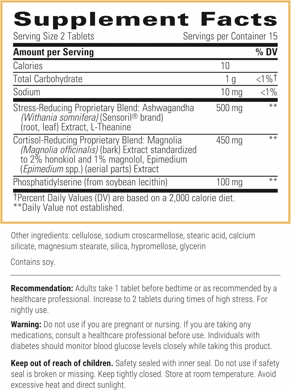 Cortisol Manager bottle label close-up