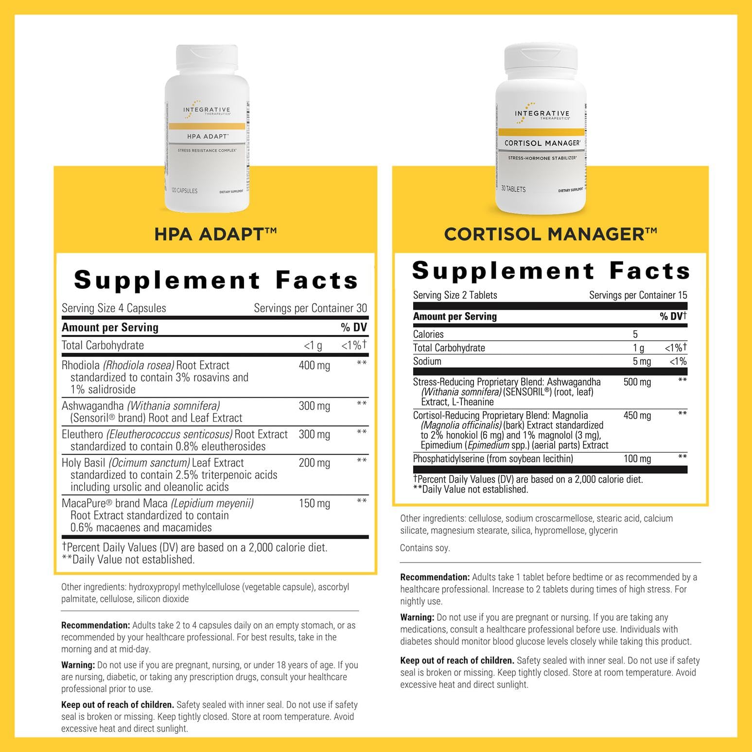 Integrative Therapeutics HPA Adapt bottle showcasing adaptogenic blend for stress balance.