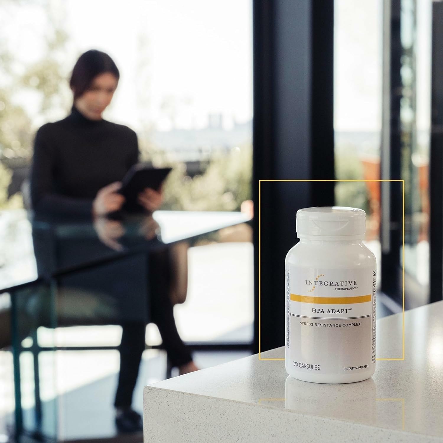 Integrative Therapeutics HPA Adapt bottle shows dosage and label details.