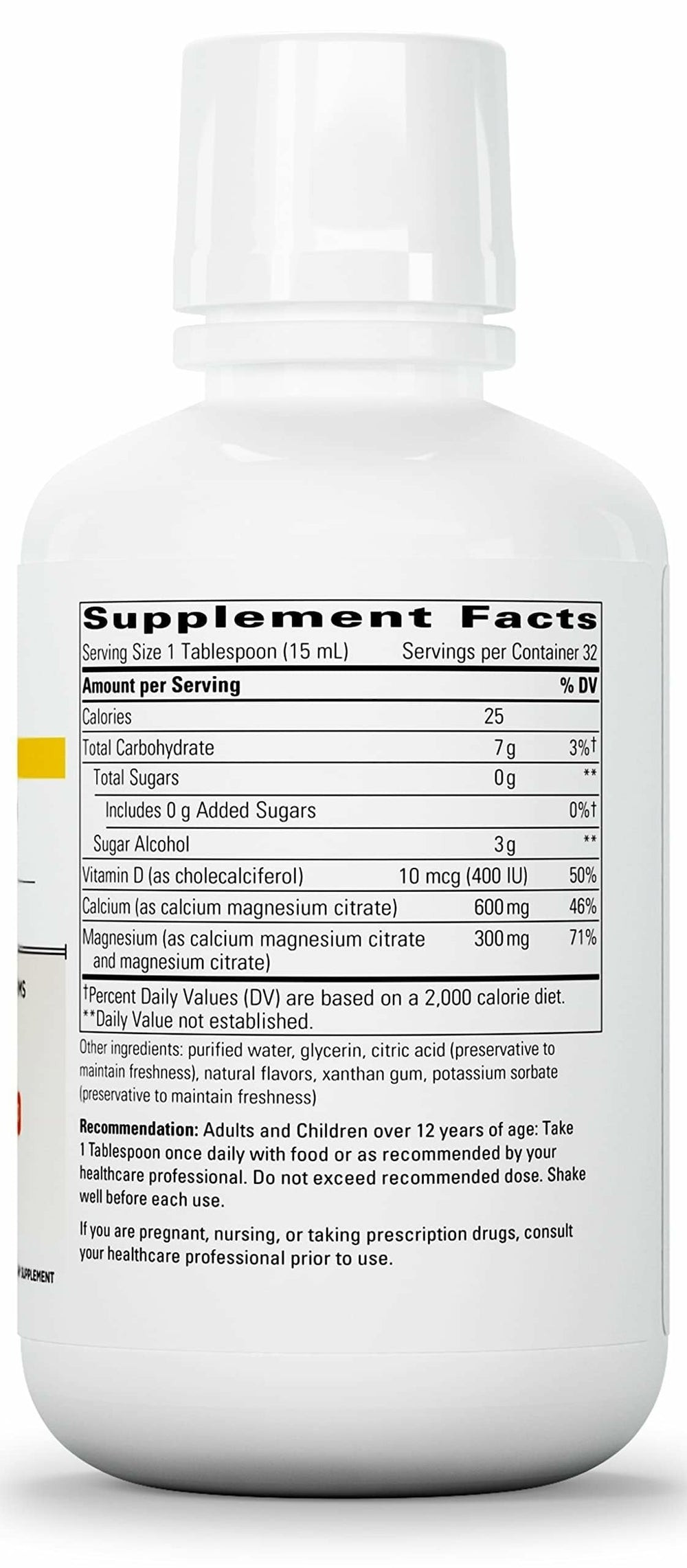 Close-up of bottle label for Integrative Therapeutics Liquid Calcium Magnesium 2:1