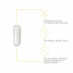 NAC capsules placed beside the product bottle on white background