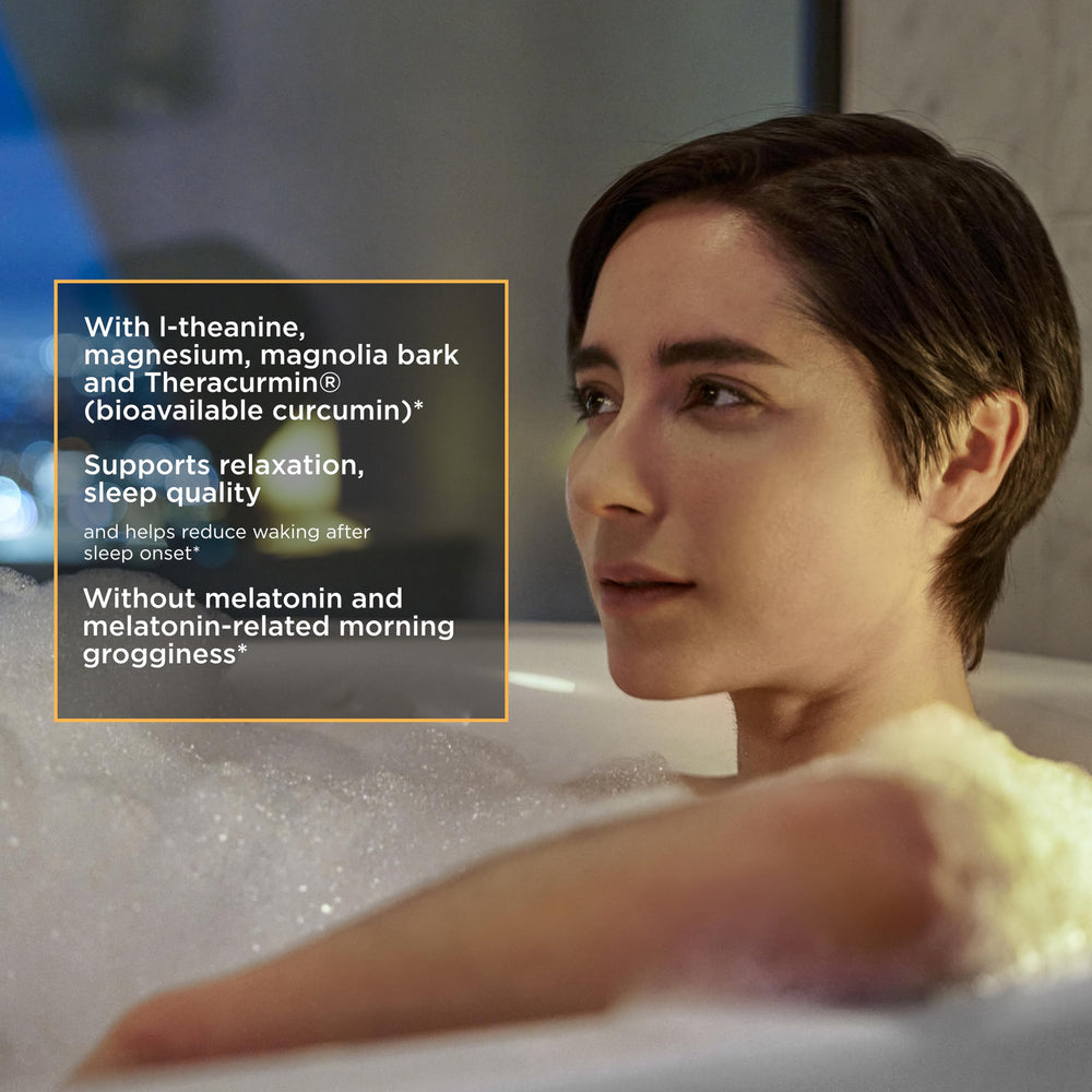 Nighttime routine scene with Pro-Som suggesting calming sleep support.