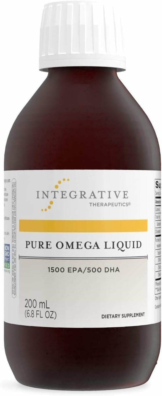 Bottle of Integrative Therapeutics Pure Omega Liquid Lemon flavor, 6.8 fl oz
