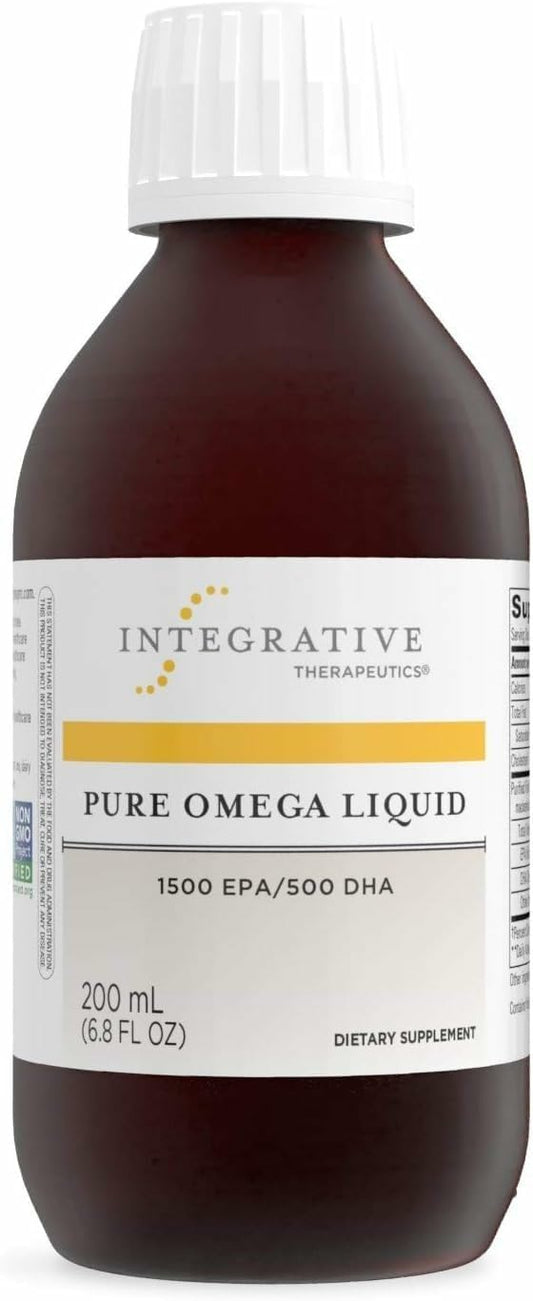 Bottle of Integrative Therapeutics Pure Omega Liquid Lemon flavor, 6.8 fl oz