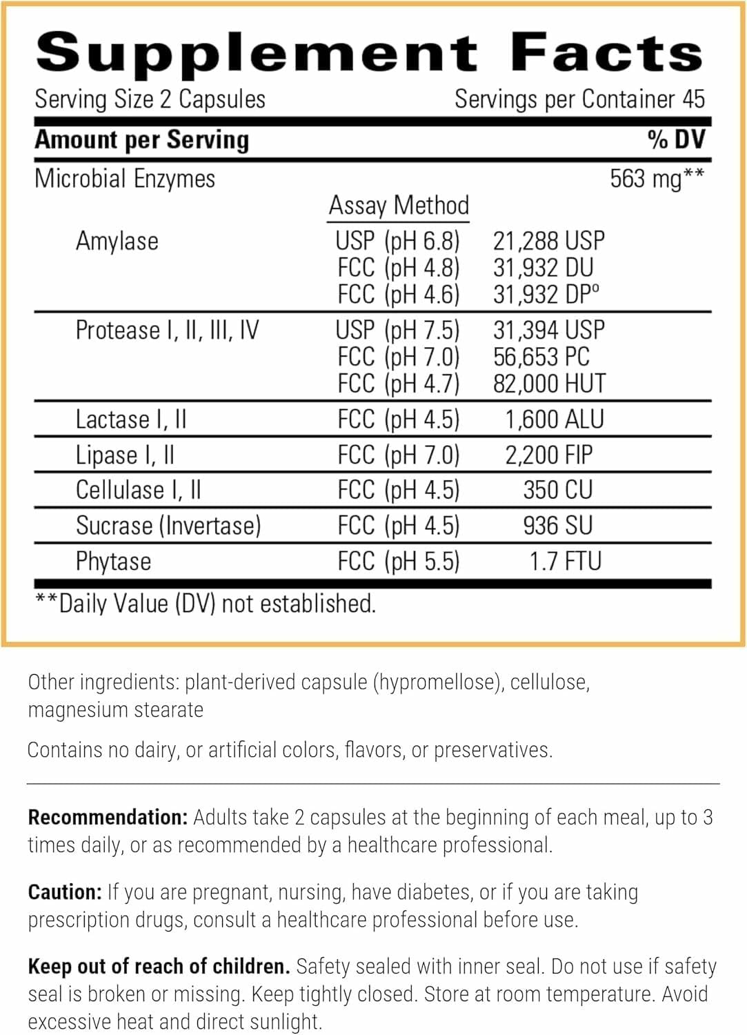 Close-up of Similase label highlighting digestive enzymes