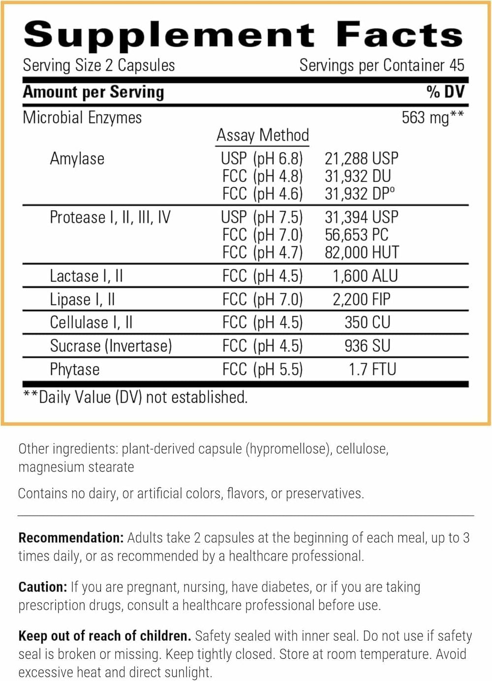 Close-up of Similase label highlighting digestive enzymes