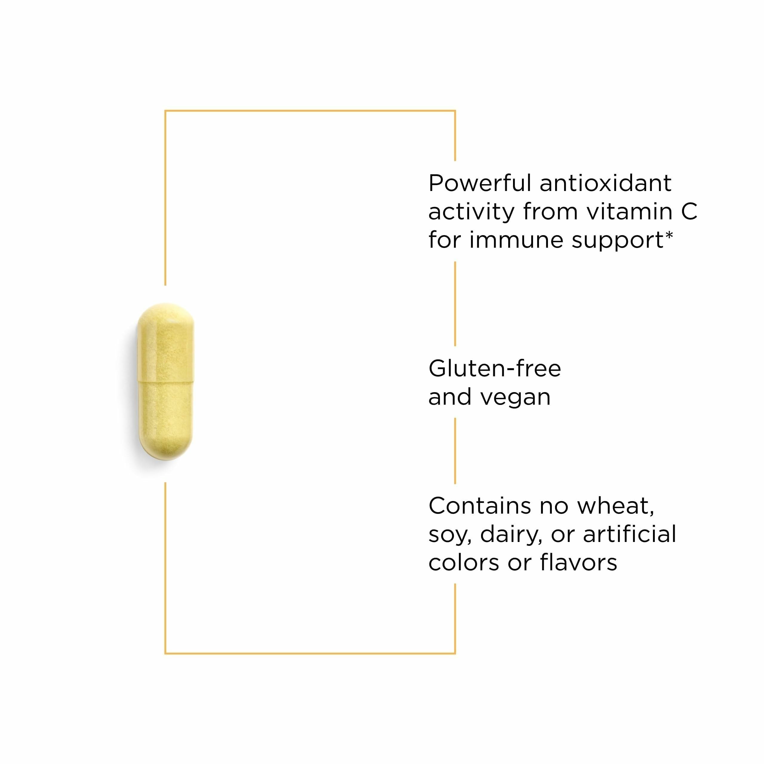 Integrative Therapeutics Vitamin C capsules close-up emphasizing vegan formula.