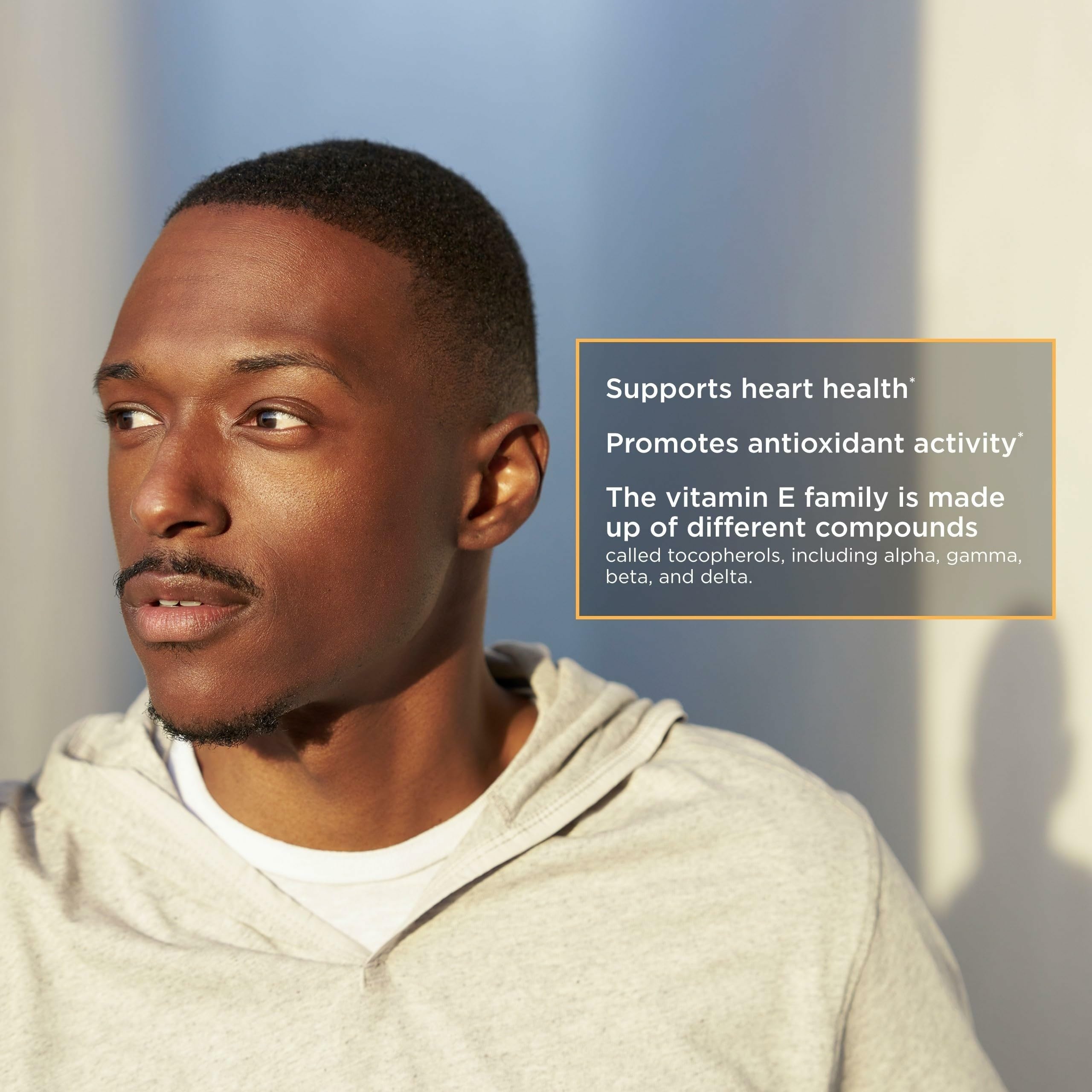 Graphic illustrating heart health support from Vitamin E