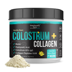 Intentionally Bare Colostrum and Collagen Powder vanilla bean flavor bottle