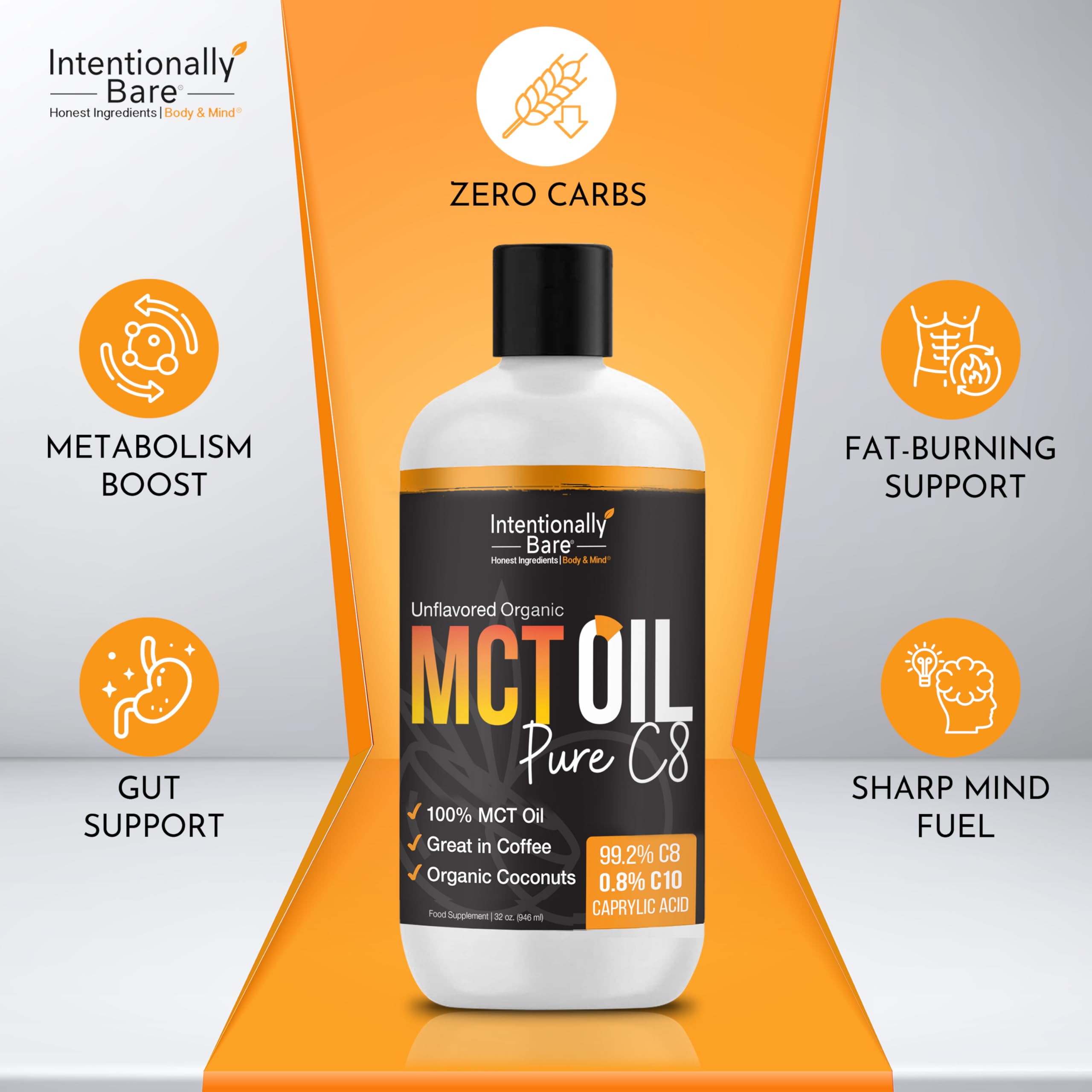 Intentionally Bare Organic MCT Ingredient panel on product label.