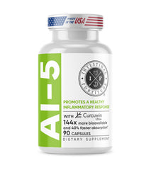 Intestinal Fortitude AI-5 curcuwin capsules on a bottle, highlighting absorption benefits for digestion.