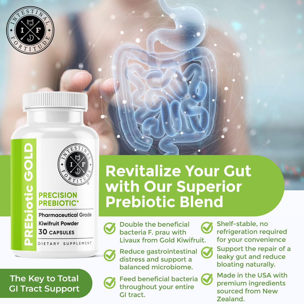 PREbiotic Gold capsules promoting total GI tract support