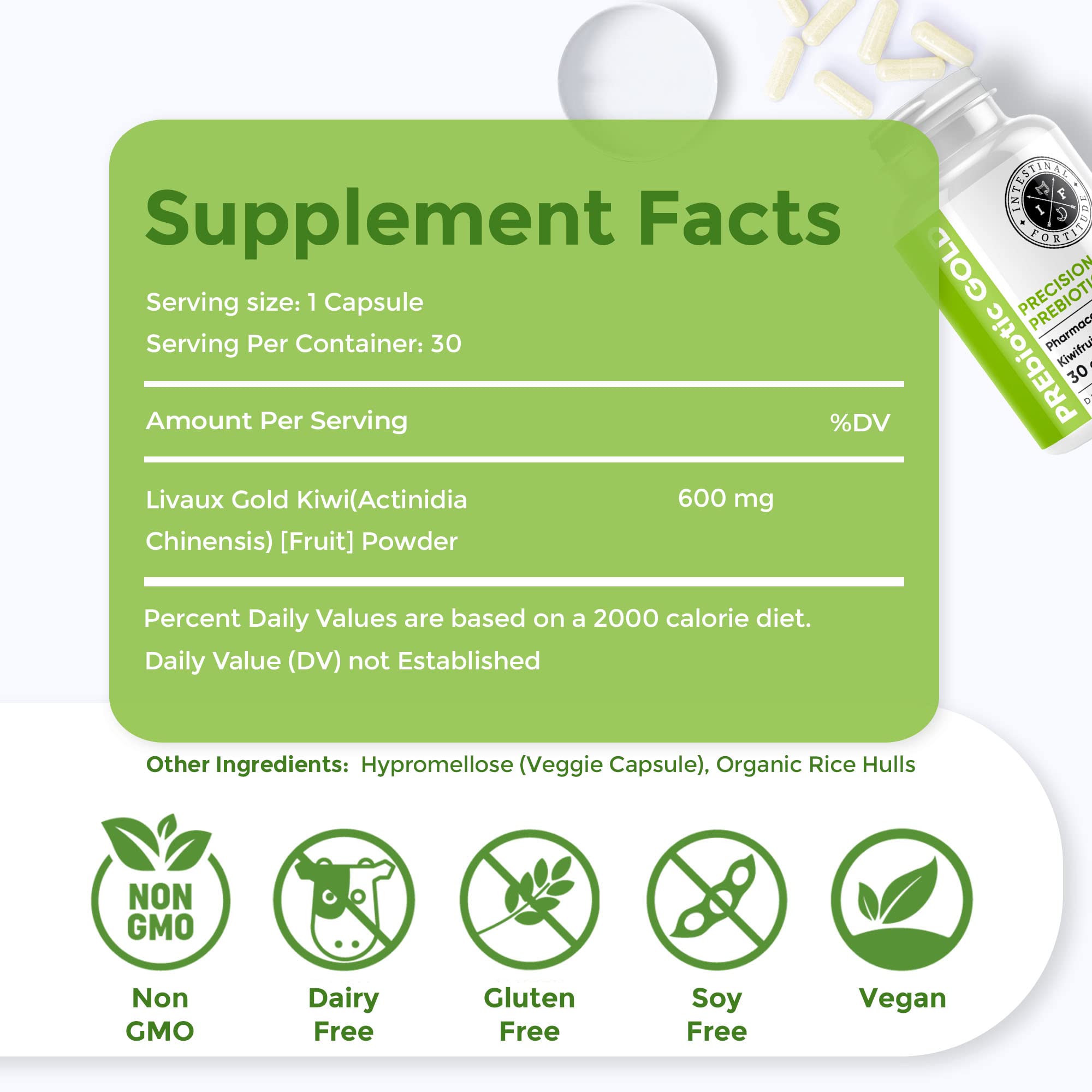 Livaux kiwifruit-derived prebiotic powder for gut microbiome