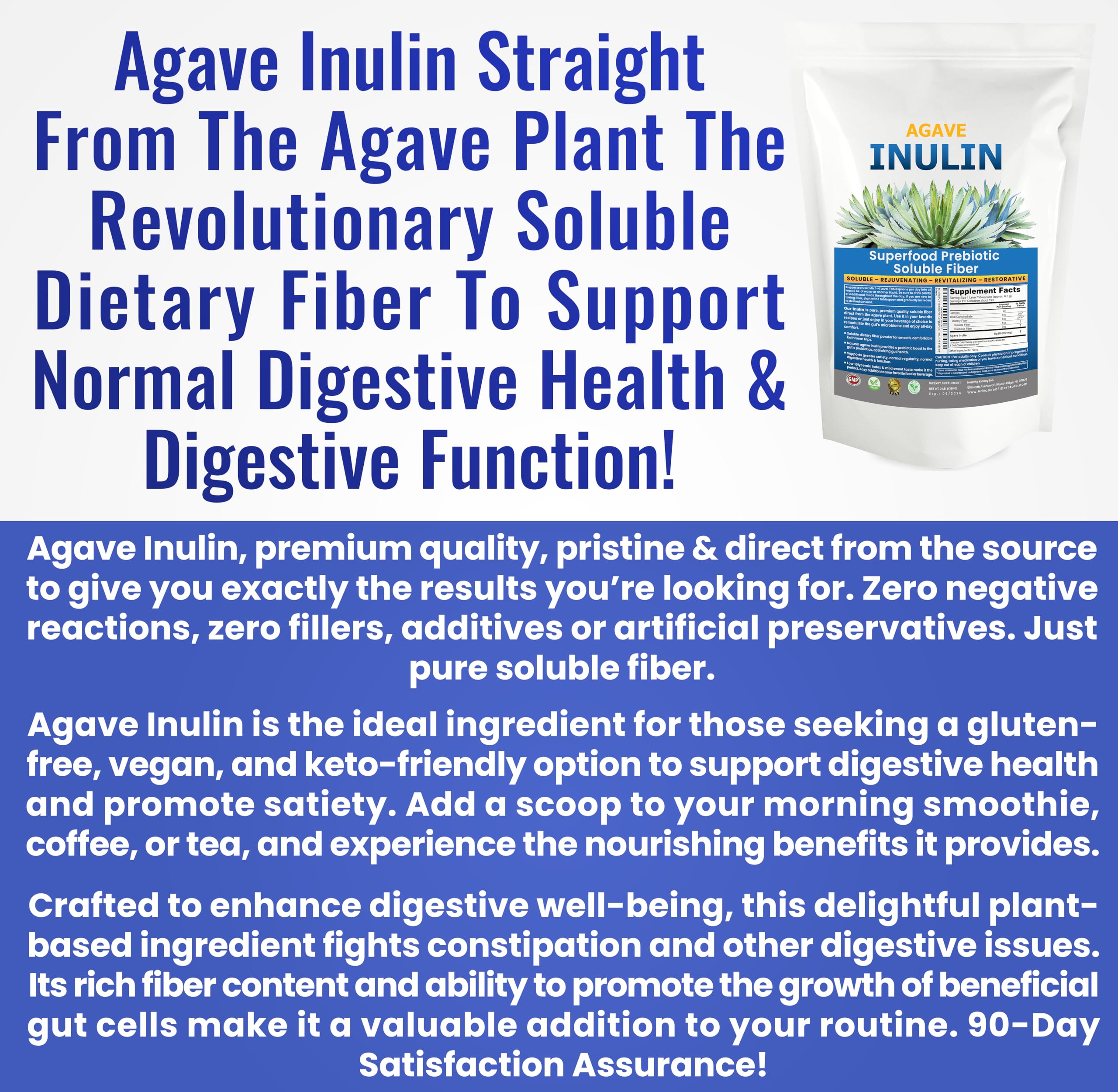 Iconic benefits highlighting digestive health from inulin powder