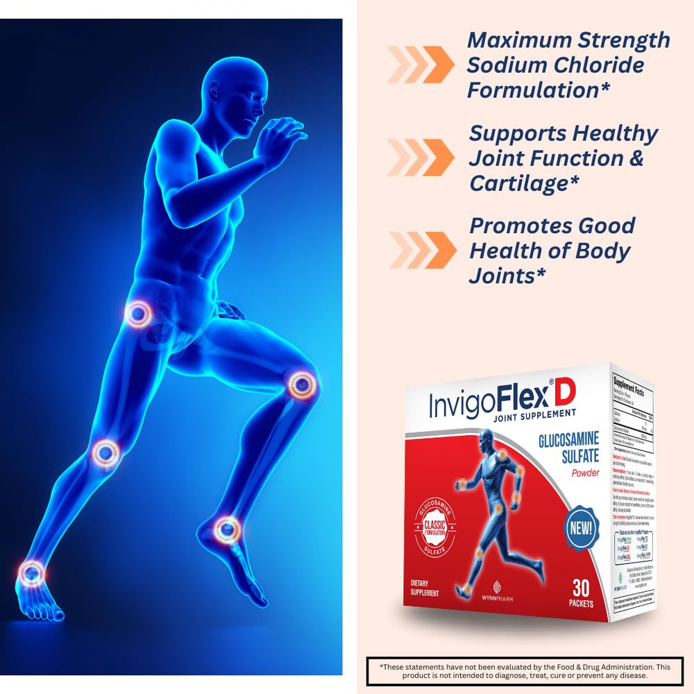 60-pack InvigoFlex D glucosamine sulfate packets arranged