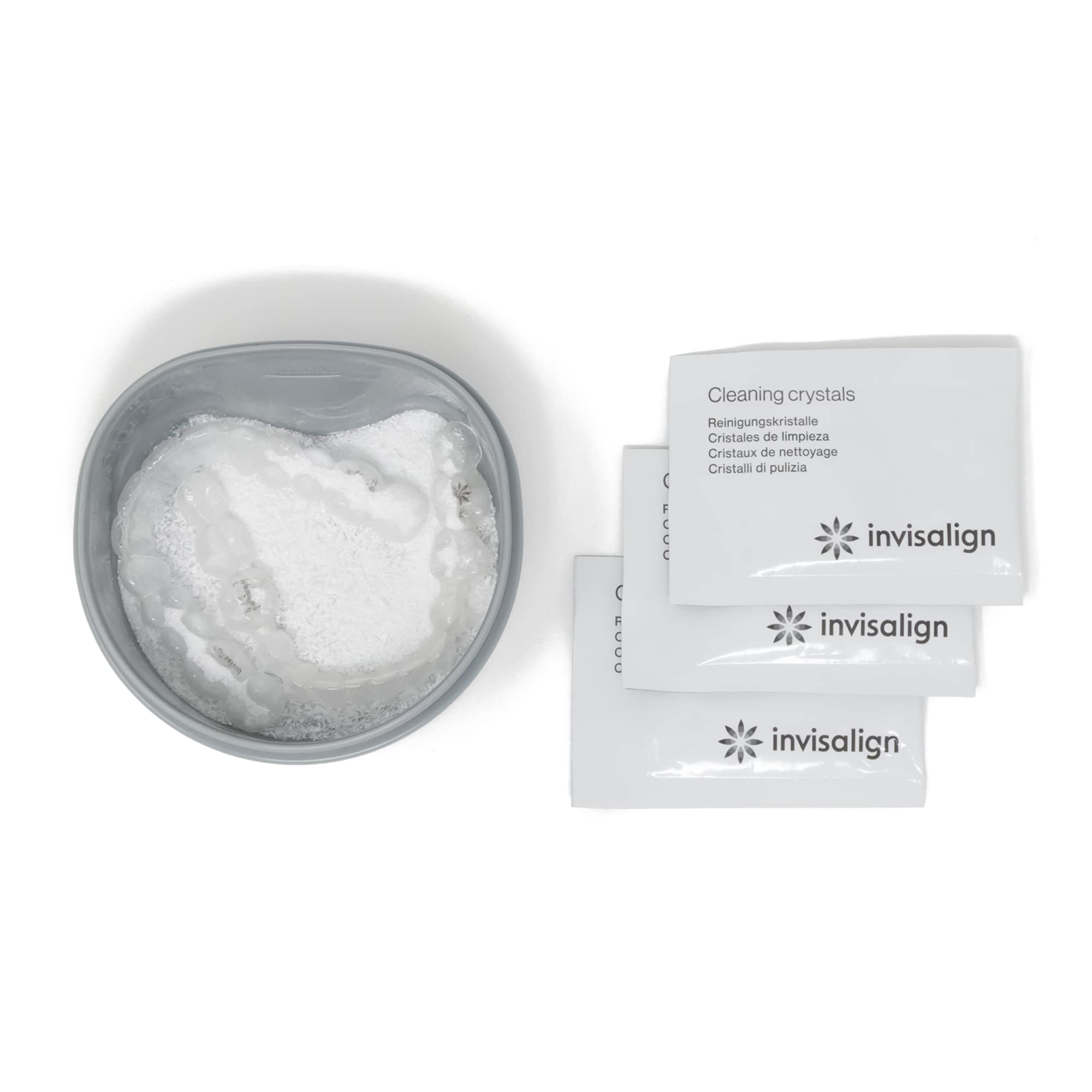 Cleaning tub filled with solution for aligners