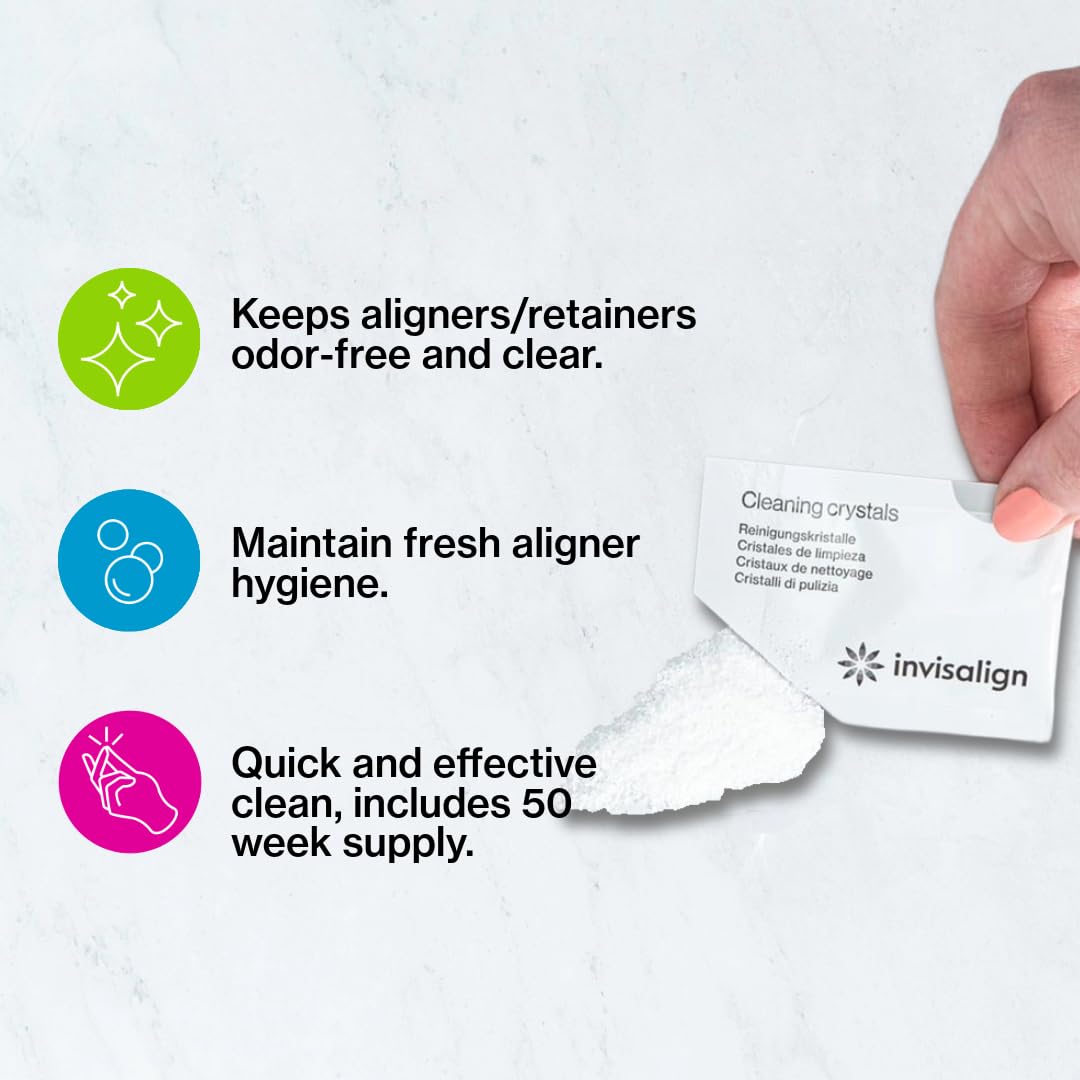 In use of Invisalign Cleaning Crystals with aligners in a container