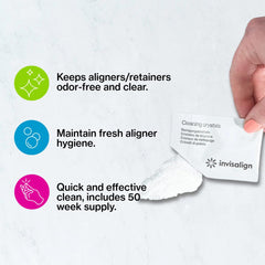 In use of Invisalign Cleaning Crystals with aligners in a container
