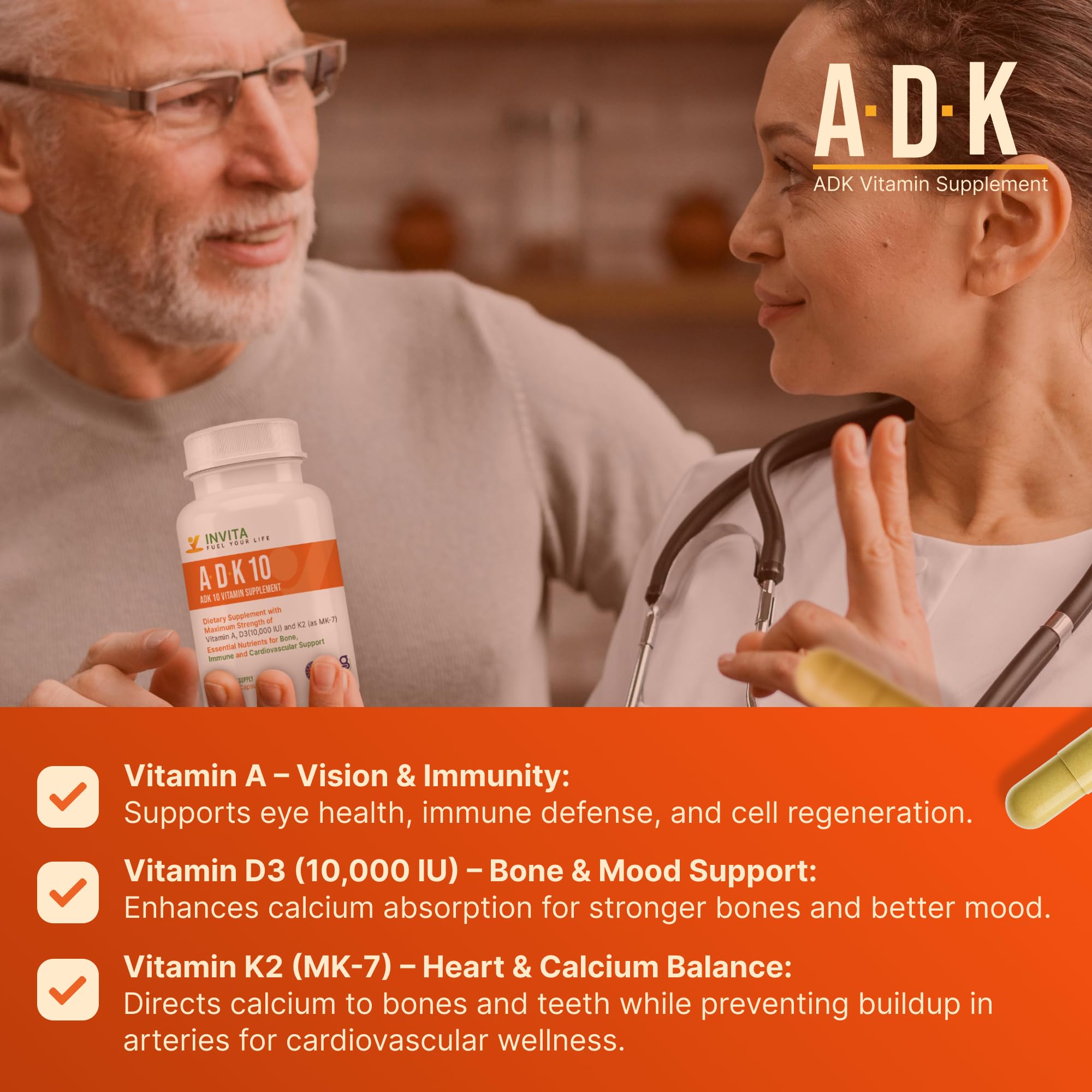 Artwork showing Vitamin A D3 K2 MK-7 formula on INVITA package