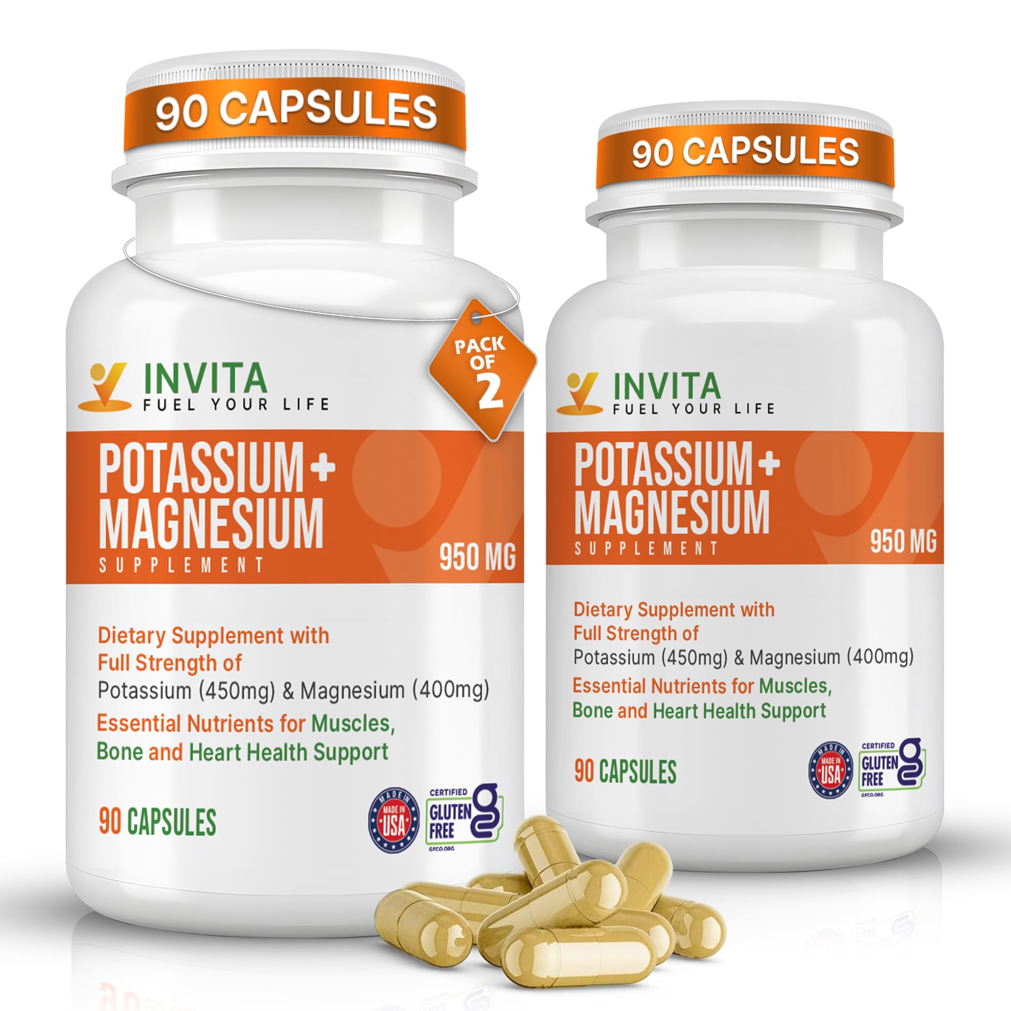 Invita Potassium Magnesium supplement bottle with 180 capsules.