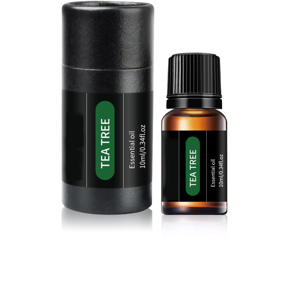 Invnd Tea Tree Oil bottle closeup for diffuse aromatherapy and spa ambiance.